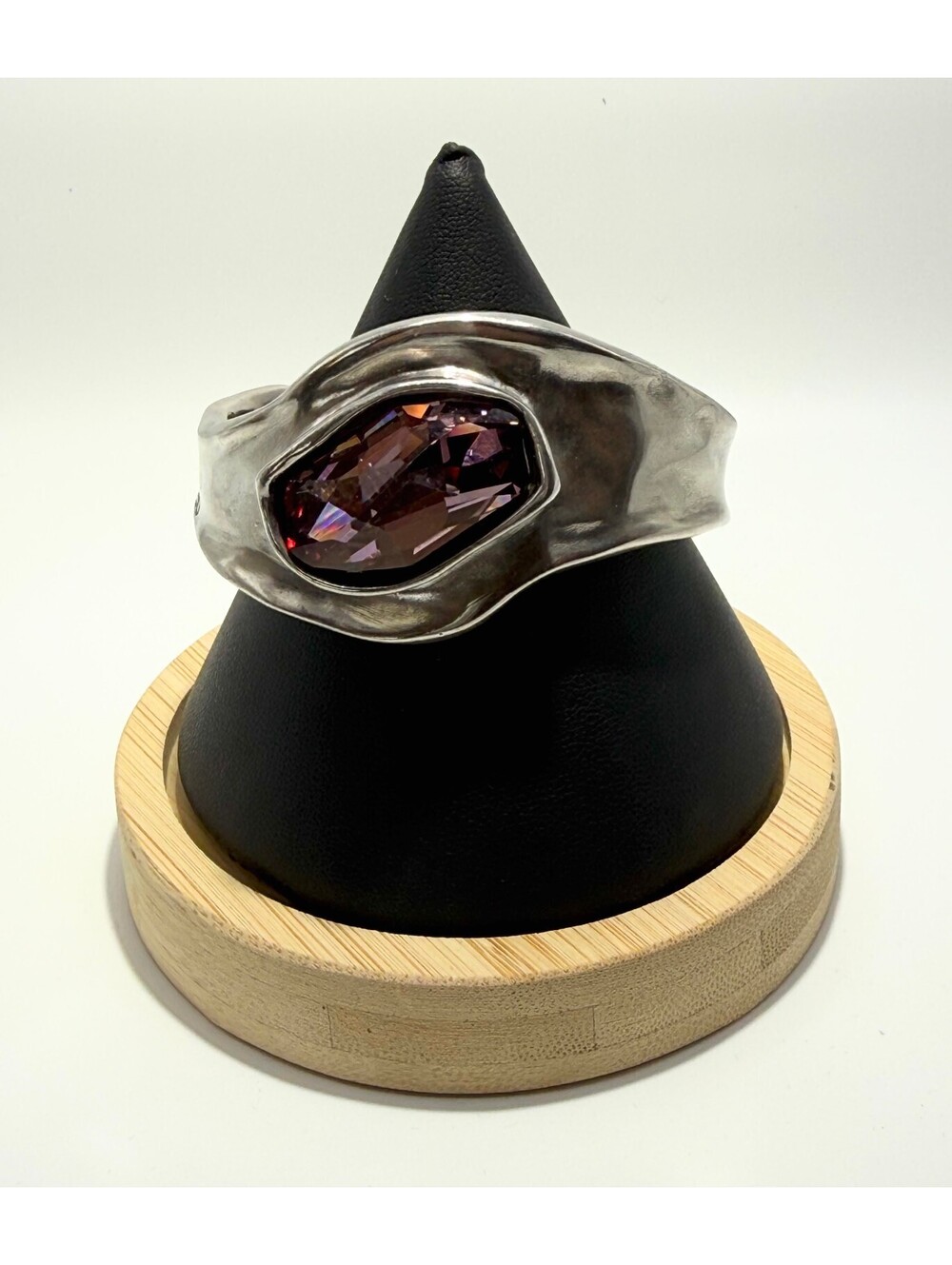 Uno de 50 Silver-Tone Adjustable Cuff Bracelet with Large Pink Faceted Crystal